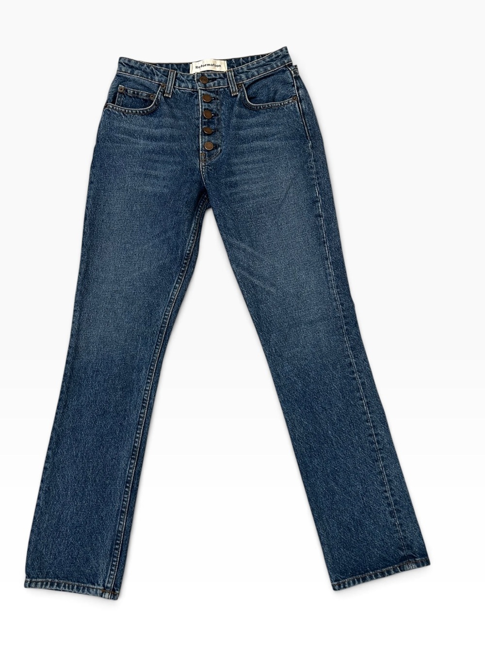 Reformation Winona Mid Rise Straight Jeans Baltic Wash Size 24 | 28”L